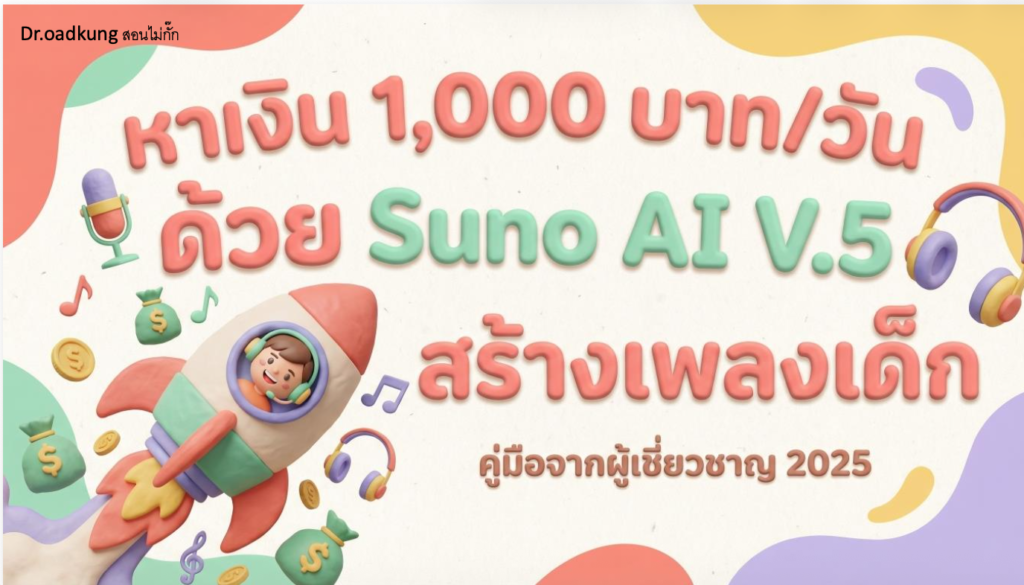 (Ebook+Prompt) ไกด์หาเงิน 1,000 บาท วัน ด้วย Suno AI V.5.5 สร้างเพลงเด็ก
