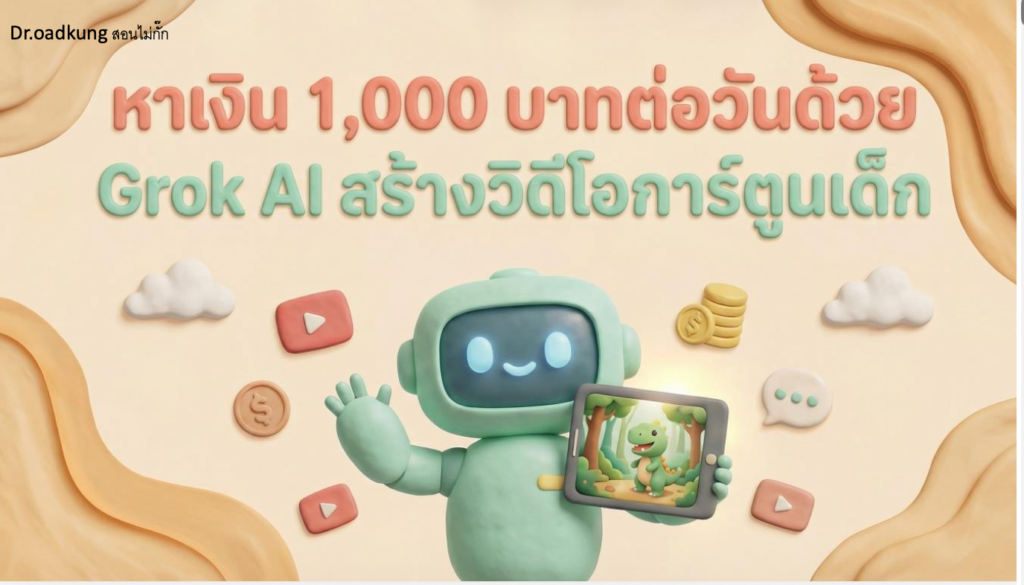 (Ebook + Prompt)ไกด์หาเงิน 1,000 บาทต่อวันด้วย Grok AI สร้างวิดีโอการ์ตูนเด็ก