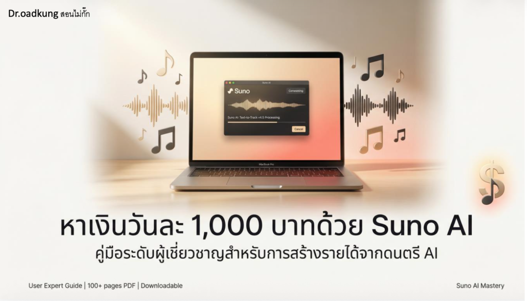 (Ebook + Prompt) ไกด์หาเงินวันละ 1,000 บาทด้วย Suno AI
