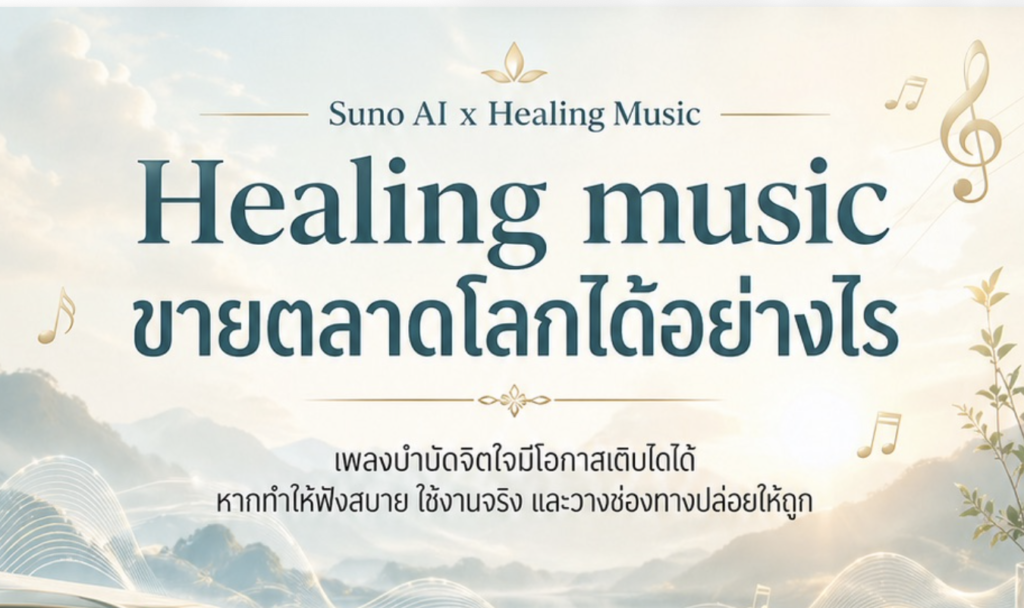 (Ebook + Prompt) คู่มือสร้างรายได้ทั่วโลกไปกับเพลงบำบัด Healing ด้วย SUNO AI กับคำสั่ง Prompt ที่สามารถประยุกต์ใช้งานได้จริง