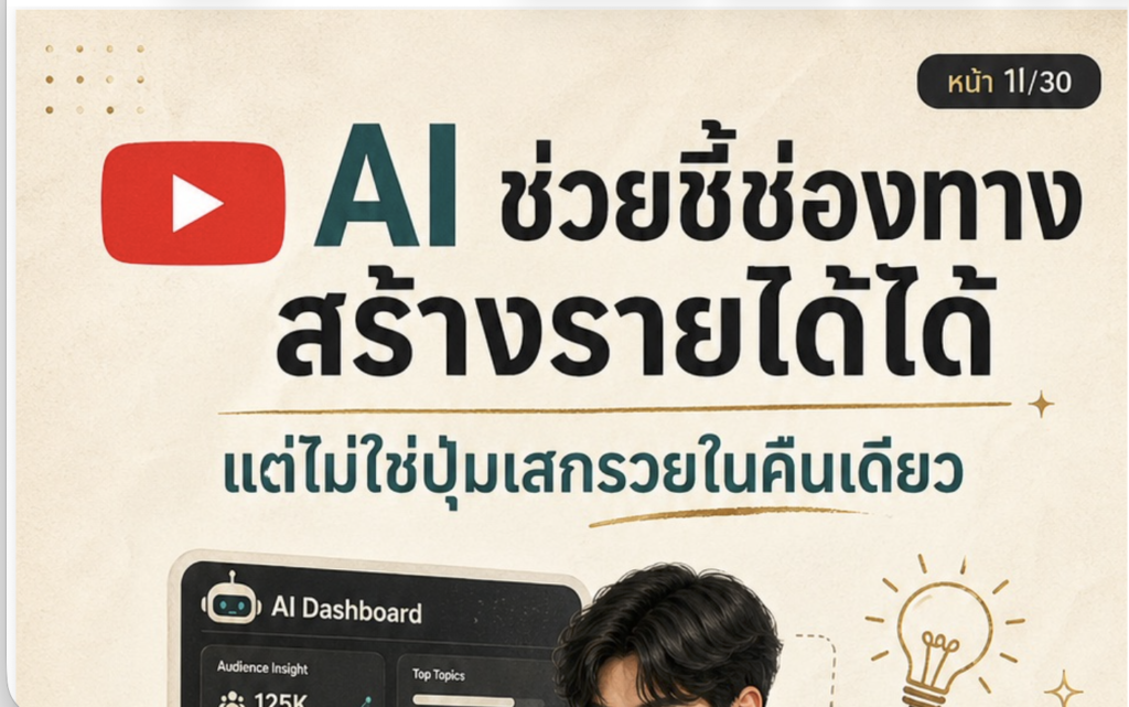 (Ebook + Prompt) คู่มือสร้างรายได้ใน Youtube กับคลิปความรู้ด้านการสร้างรายได้รอบด้าน ด้วย AI กับคำสั่ง Prompt ที่สามารถประยุกต์ใช้งานได้จริง