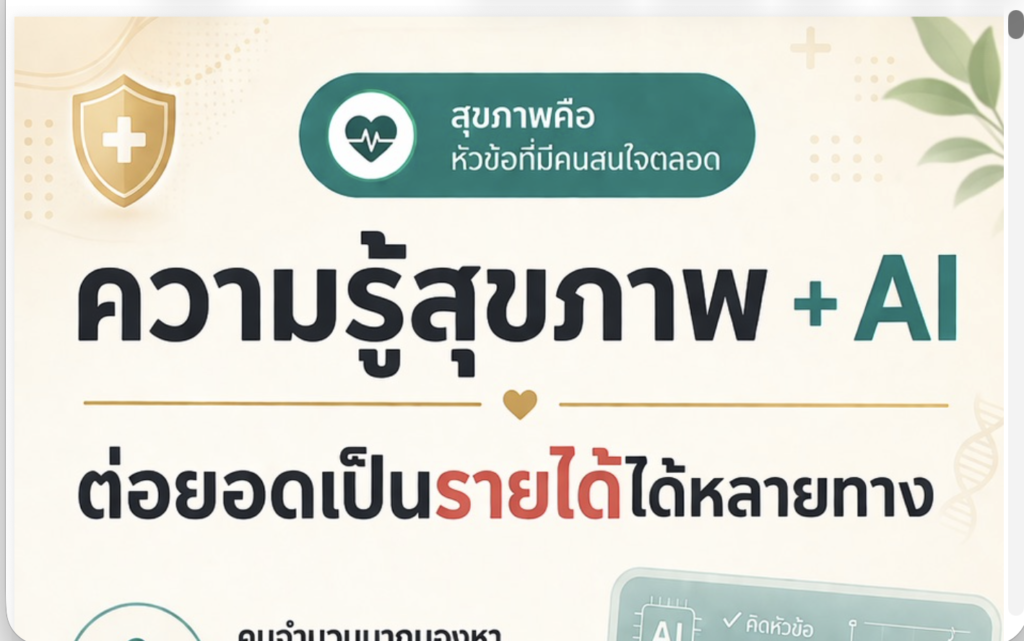 (Ebook + Prompt) คู่มือสร้างรายได้ใน Youtube กับคลิปความรู้สุขภาพในชีวิตประจำวัน ด้วย AI กับคำสั่ง Prompt ที่สามารถประยุกต์ใช้งานได้จริง